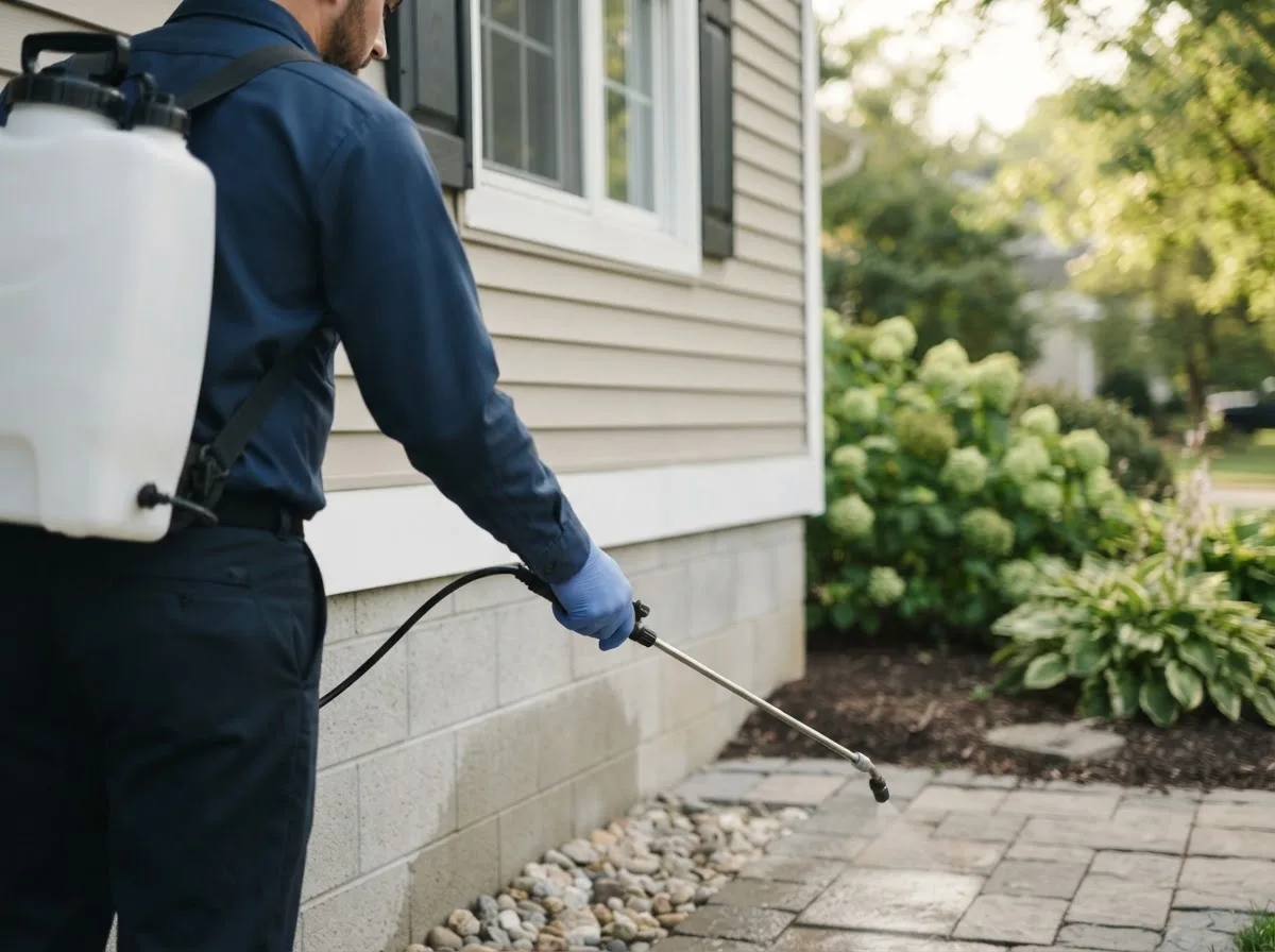 Pest control technician inspecting a home in Watsontown, PA